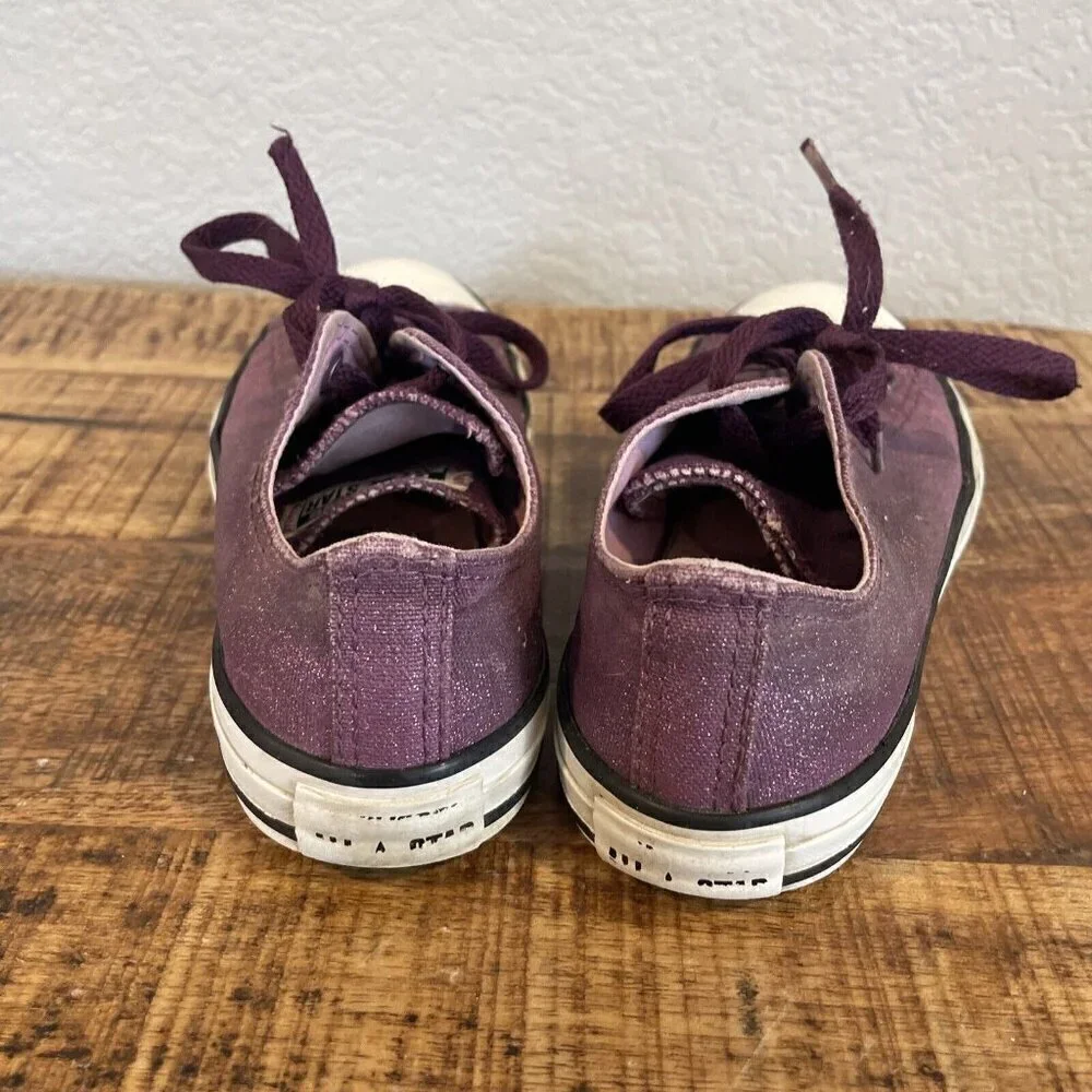 Converse All Star girls Junior Size 3 Low Top Purple Glitter Shoes Double Tongue